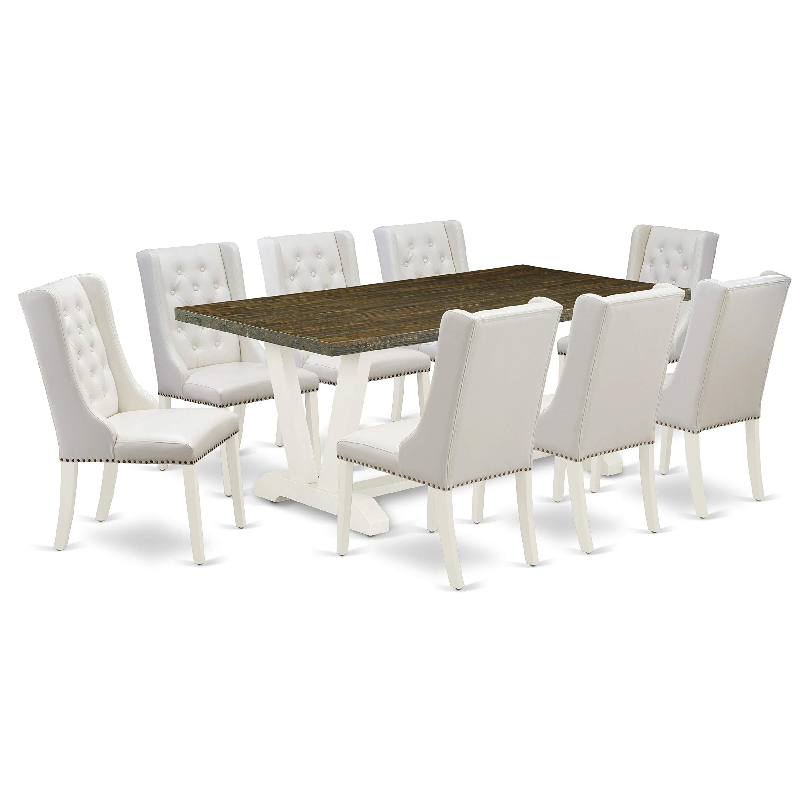 East West Furniture V077FO244-9 9 Piece Dining Room Furniture Set Includes a Rectangle Dining Table with V-Legs and 8 Light Grey Faux Leather Upholstered Chairs, 40x72 Inch, Multi-Color